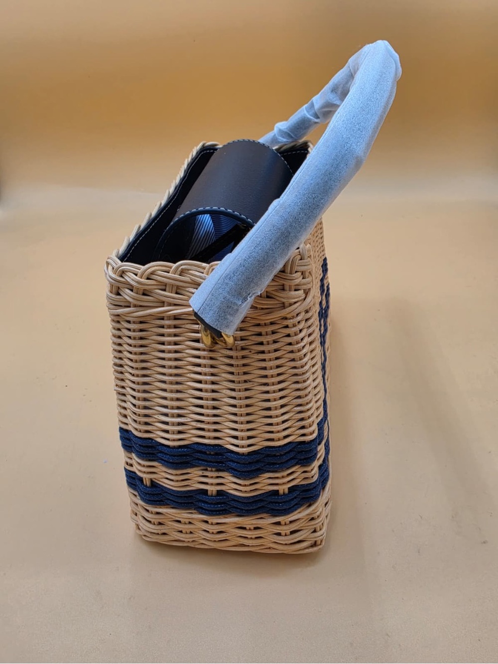 Faith Wicker Handbag - Color Natural/Navy - Picture 7 of 8